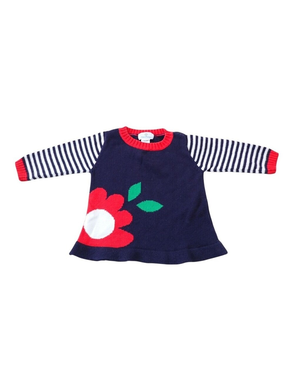 Florence Eiseman Sweater Dress Girls 4 Knit Long Sleeve Navy Stripe Flower